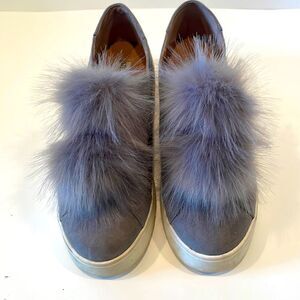 Steve Madden Bryanne Platform Pom-Pom Sneakers Women's Size 7.5 Grey